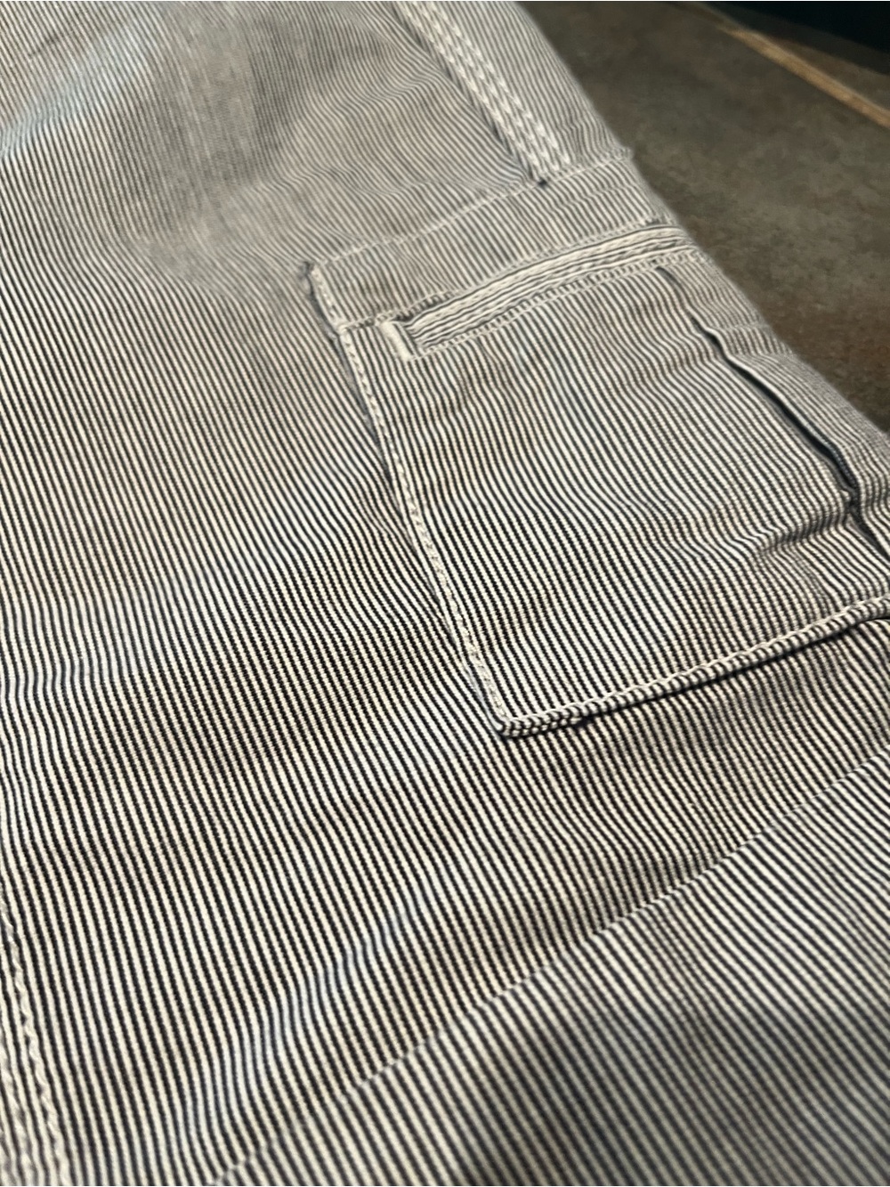 Pinstripe Navy/white denim like cotton Shorts with Contrast Stitching- longer - Picture 3 of 9